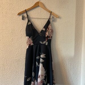 Trac Navy Floral Strapless A-Line Dress